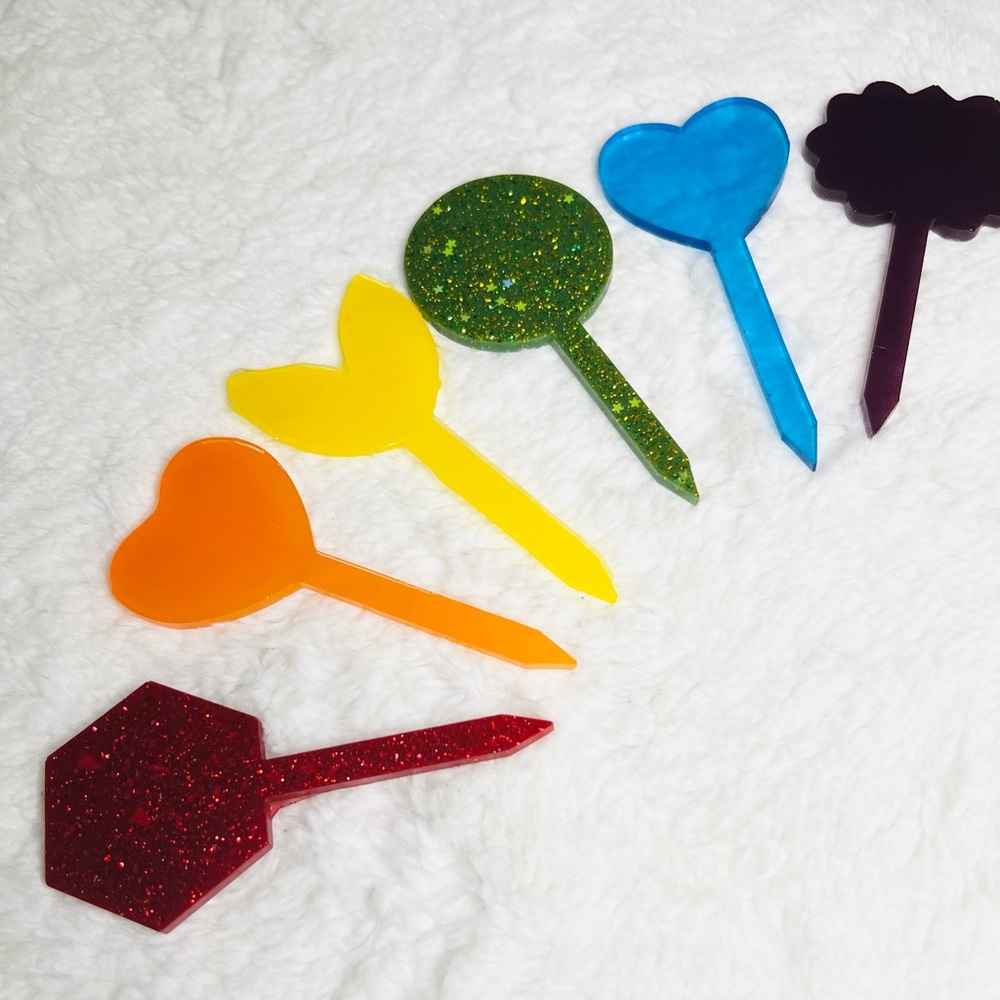Set of 6 Rainbow Plant Markers Hand Crafted Resin Pride Gift Set House Warming